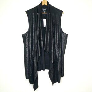 NWT Catherines Black Faux Suede Leather Waterfall Vest Cardigan 1X Plus Edgy